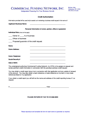 Commercial Funding Network Credit Authorization