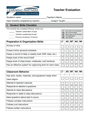 Teacher Evaluation Form