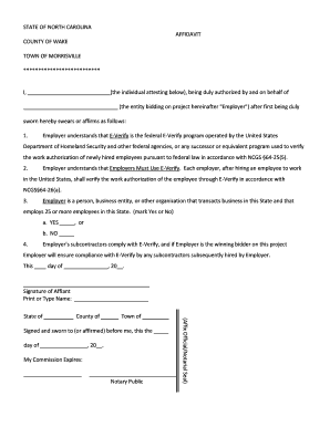 North Carolina E-Verify Affidavit