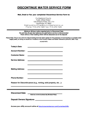Discontinue Water Service Form