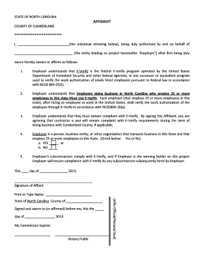 North Carolina E-Verify Affidavit