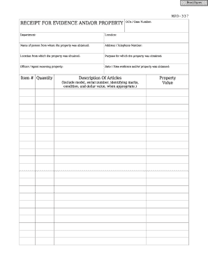 Receipt for Evidence and Property