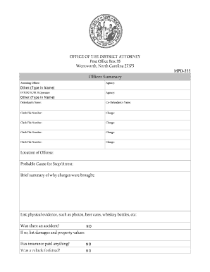 North Carolina Officer Summary Form