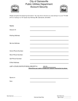 Gainesville Public Utilities Account Security Form