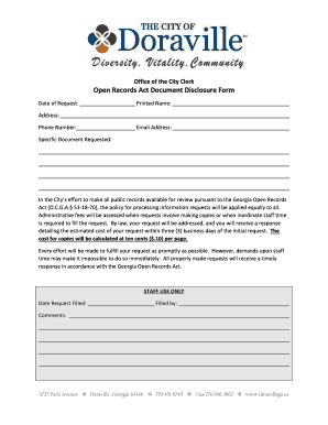 Georgia Open Records Act Document Disclosure Form