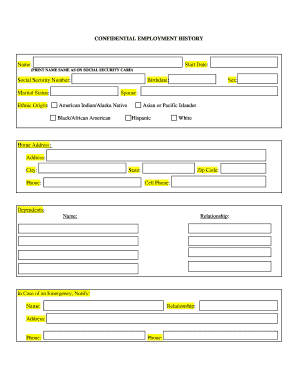 Confidential Employment History Form