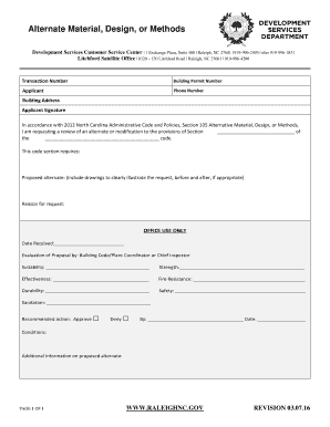 North Carolina Alternative Material Design Request