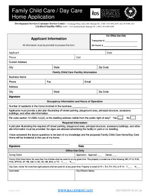 Family Child Care Day Care Home Application