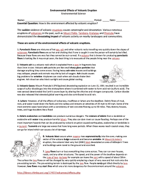 Volcanic Eruption Effects Worksheet