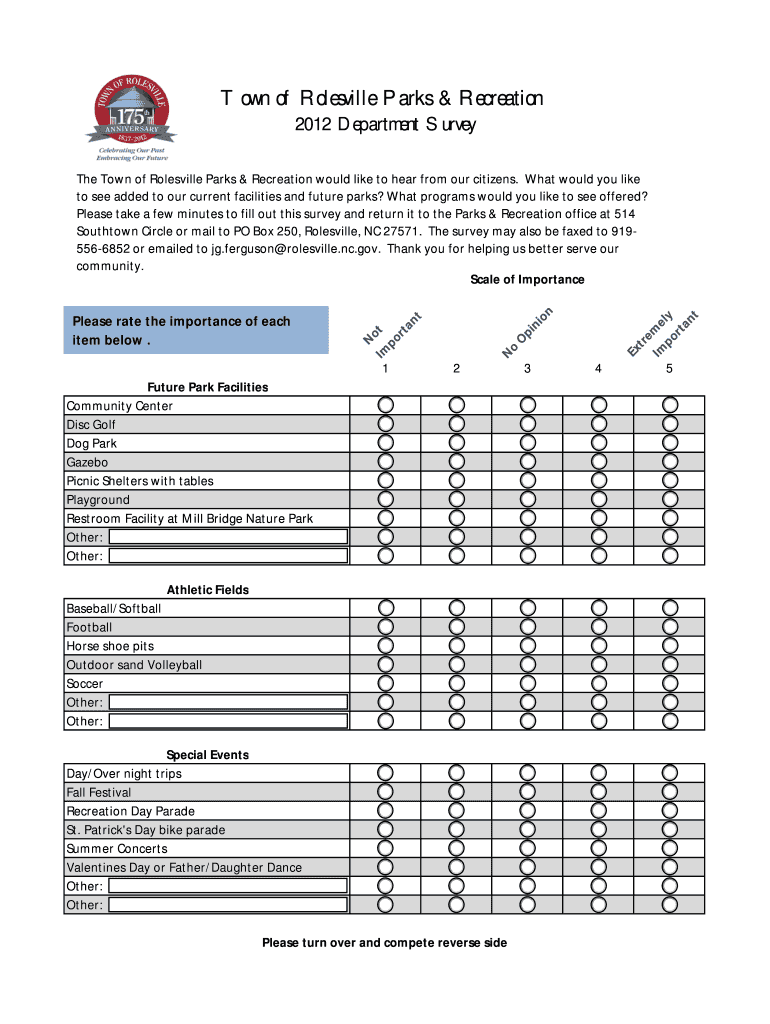 Fillable Online Town of Rolesville Parks Recreation Fax Email Print