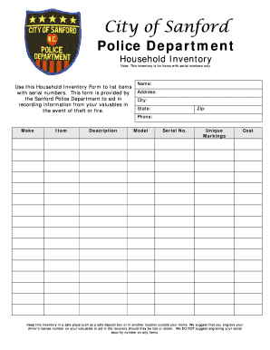 Sanford Police Household Inventory Form