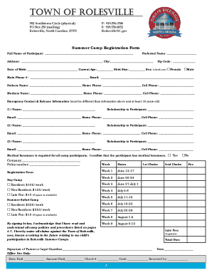 Summer Camp Registration Form