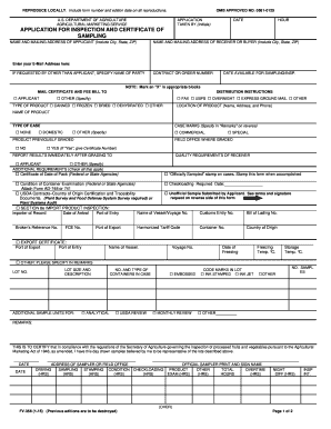 USDA Application for Inspection and Certificate of Sampling