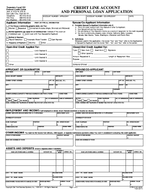 Teamsters Local 222 Credit Line Account Personal Loan Application