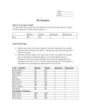 Elf Genetics Activity Sheet