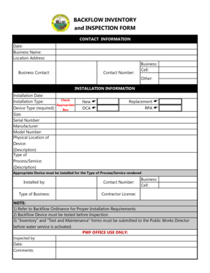 BACKFLOW INVENTORY and INSPECTION FORM