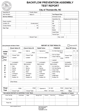 Backflow Prevention Assembly Test Report