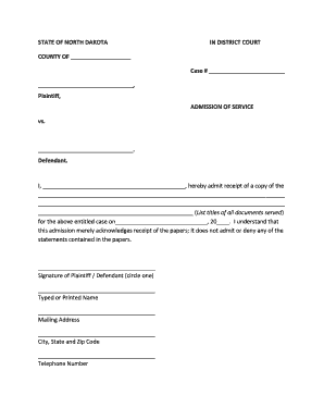 North Dakota Admission of Service