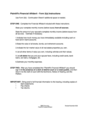 Plaintiff's Financial Affidavit Form 2(a)