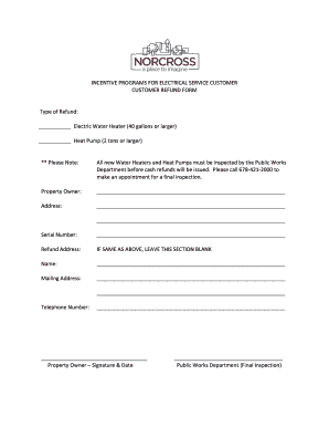 Customer Refund Form for Electrical Service