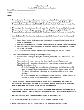 Section 504 Evaluation/Placement Checklist