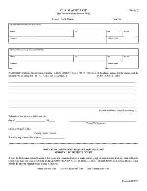 Claim Affidavit Form 2