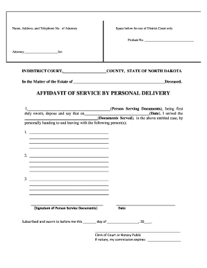 Affidavit of Service by Personal Delivery