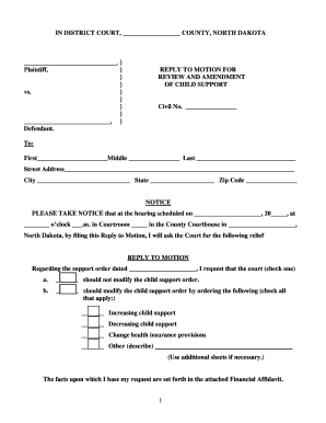Reply to Motion for Review and Amendment of Child Support
