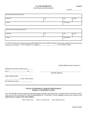 Claim Affidavit Form 2
