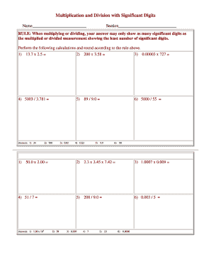 Multiplication and Division with Significant Digits Worksheet