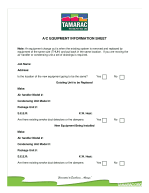 AC Equipment Information Sheet