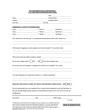 Vacation House Registration Form
