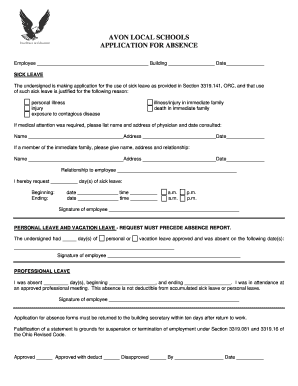 Ohio Employee Absence Application Form