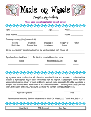 Meals on Wheels Program Application