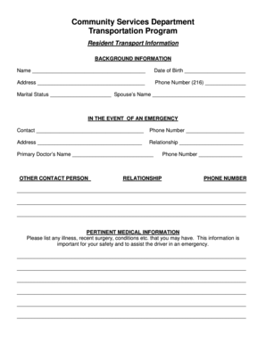 Resident Transport Information Form
