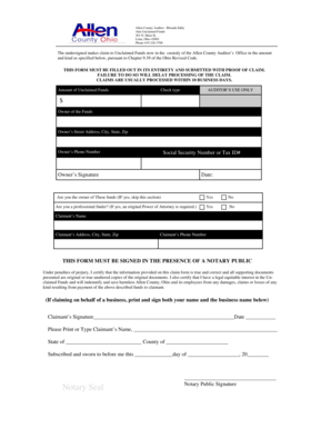Ohio Unclaimed Funds Claim Form