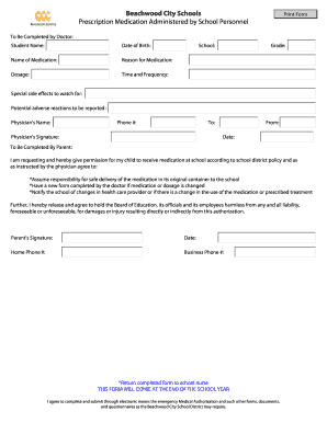 Prescription Medication Authorization Form