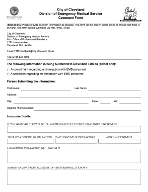 Cleveland EMS Comment Form