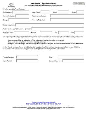 Beachwood City School District Non-Prescription Medication Permission