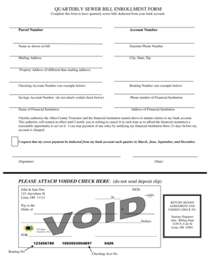 Quarterly Sewer Bill Enrollment Form