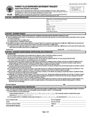 Parent Plus Borrower Deferment Request