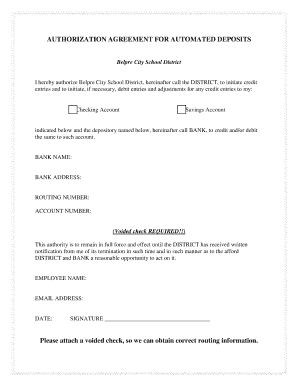 Authorization Agreement for Automated Deposits