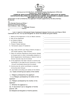 Scheduled Caste Community Certificate Application