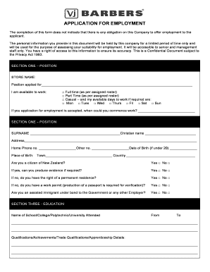 New Zealand Employment Application Form