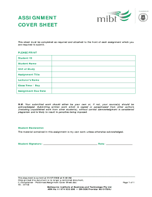 Assignment Cover Sheet