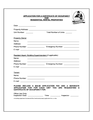 Application for Certificate of Occupancy for Residential Rental Properties