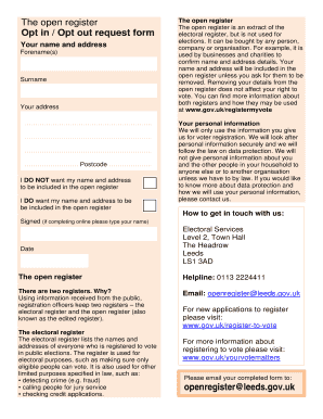 UK Opt In Opt Out Request Form Electoral Register