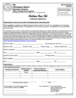 Chickasaw Honor Club Application