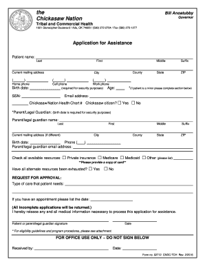 Chickasaw Nation Application for Assistance