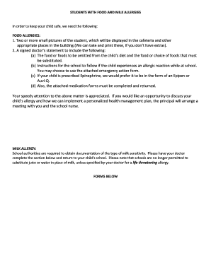 Student Food and Milk Allergy Form